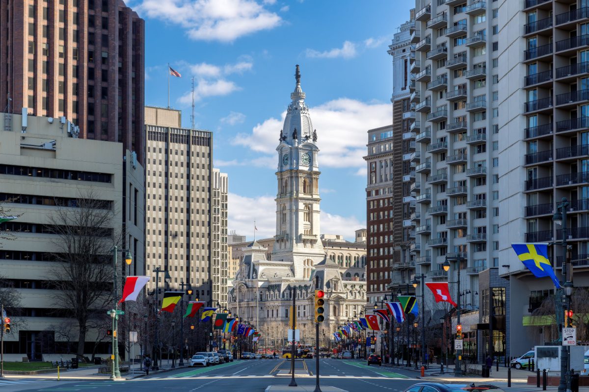Philadelphia City Hall on a sunny day. Those who choose to live downtown find that the city offers amazing mass transit, culture attractions and rich history with a dose of philadelphia soul.